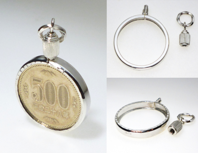 記念500円硬貨・垂直リューズネジ式・コインフレームペンダント 記念500円硬貨・垂直リューズネジ式・コインフレームペンダント