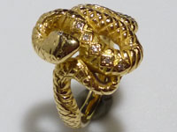 K18YGイエローゴールド・蛇の指輪・ダイヤモンド取れ修理加工
